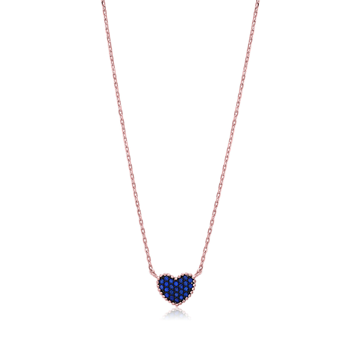 MASSETE Sterling Silver 925 Rose Gold Plated Heart Beaded Pave CZ Pendant Necklace Rolo Chain 17"