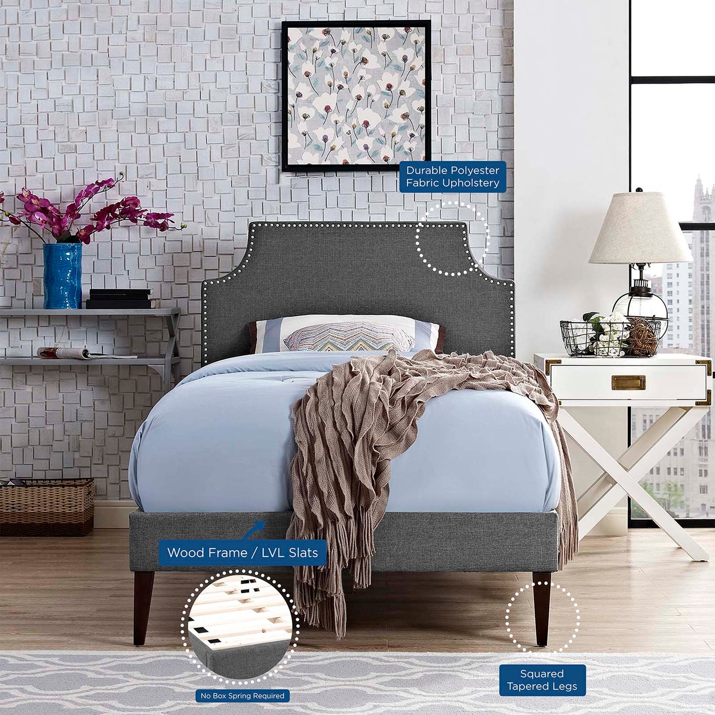 Corene Fabric Twin Platform Bed with Squared Tapered Legs by Modway