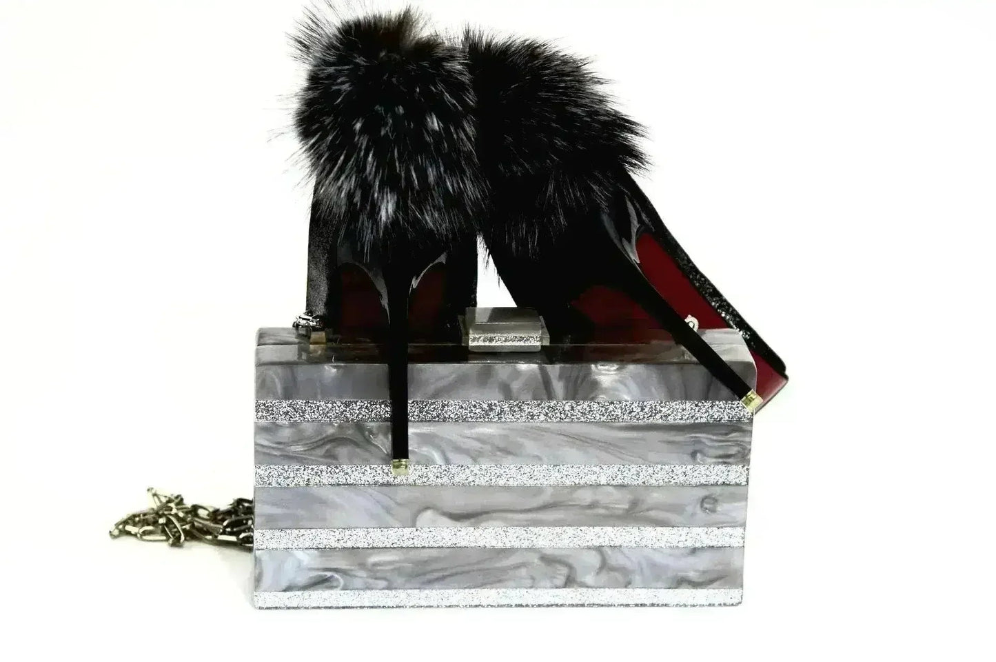 Marble Silver Stripe Box Clutch