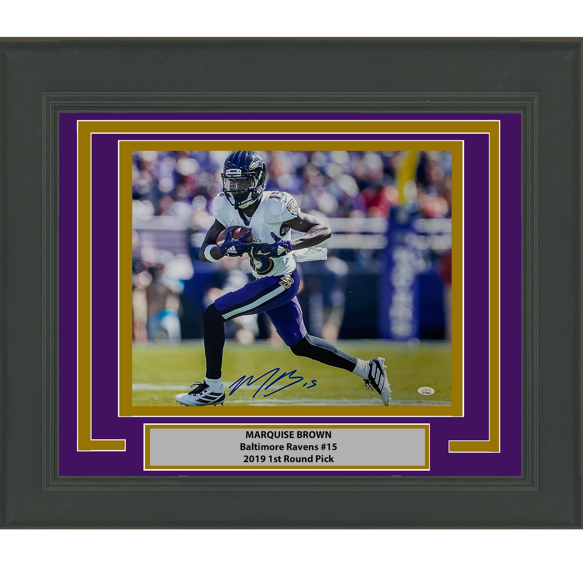 Framed Autographed/Signed Marquise Brown Baltimore Ravens 16x20 Football Photo JSA COA #3
