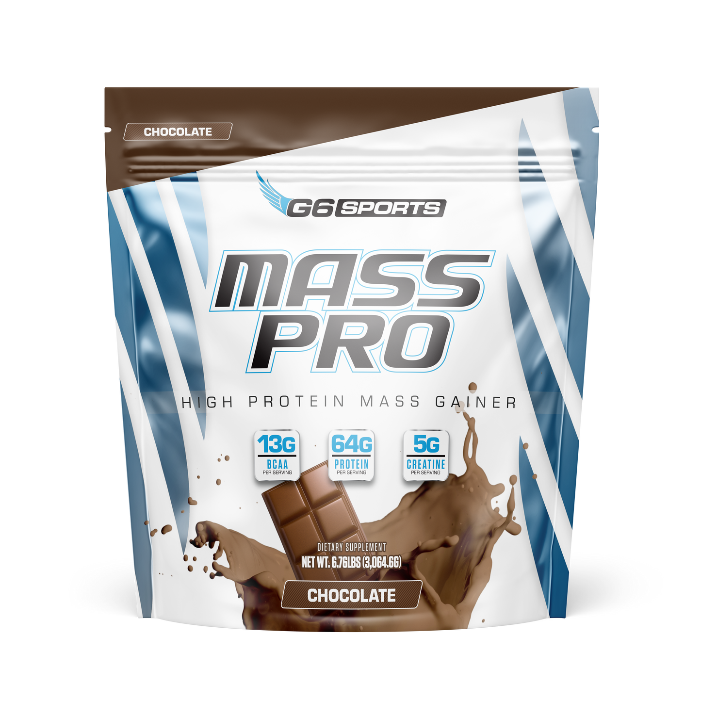 G6 Sports Mass Pro High Protein Mass Gainer, Chocolate, 6.76 lb (14 Servings)