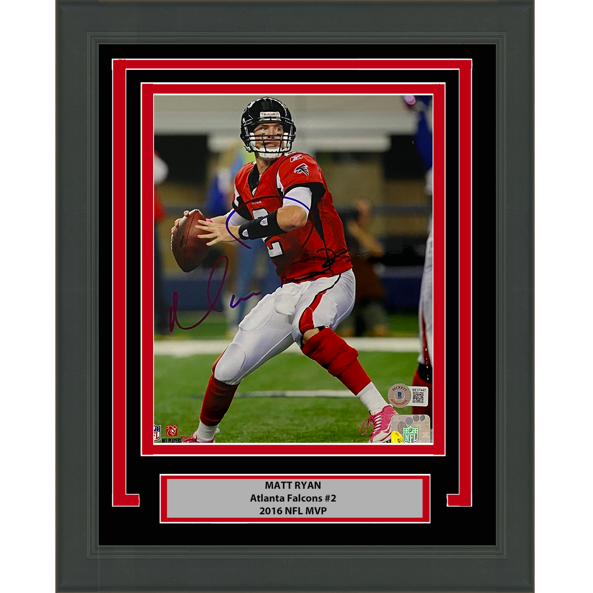 Framed Autographed/Signed Matt Ryan Atlanta Falcons 8x10 Football Photo Beckett BAS COA #5