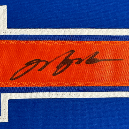 Framed Autographed/Signed Mark Messier 35x39 Edmonton Blue Hockey Jersey JSA COA