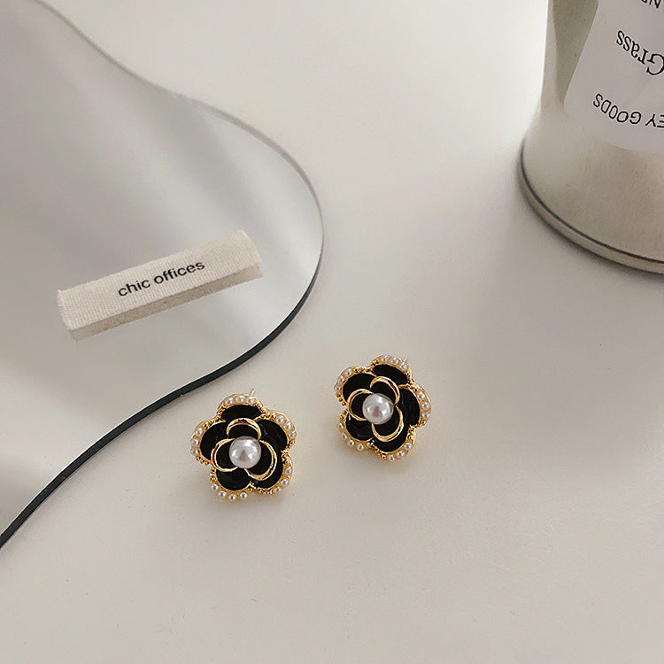 Pearl Camellia Flower Earrings