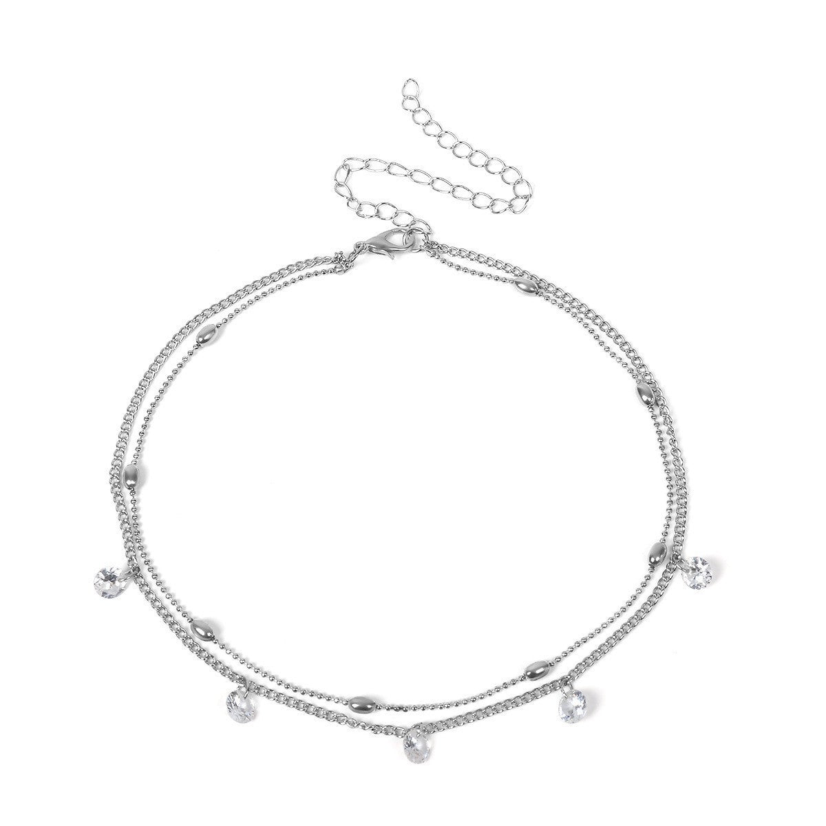 Double Layer Crystal Stone Tassel Necklace