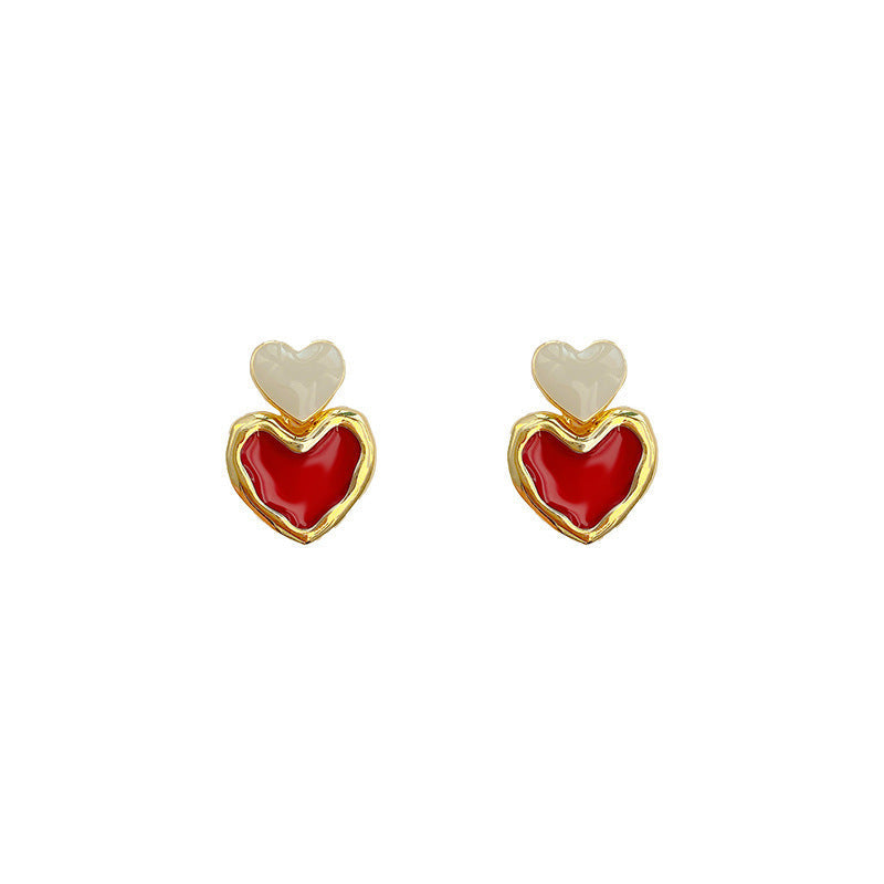 Small Cute Double Heart Stud Earrings
