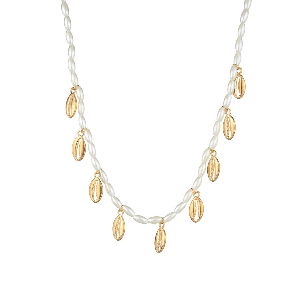 Simple Imitation Pearl Sea Shell Pendant Necklace