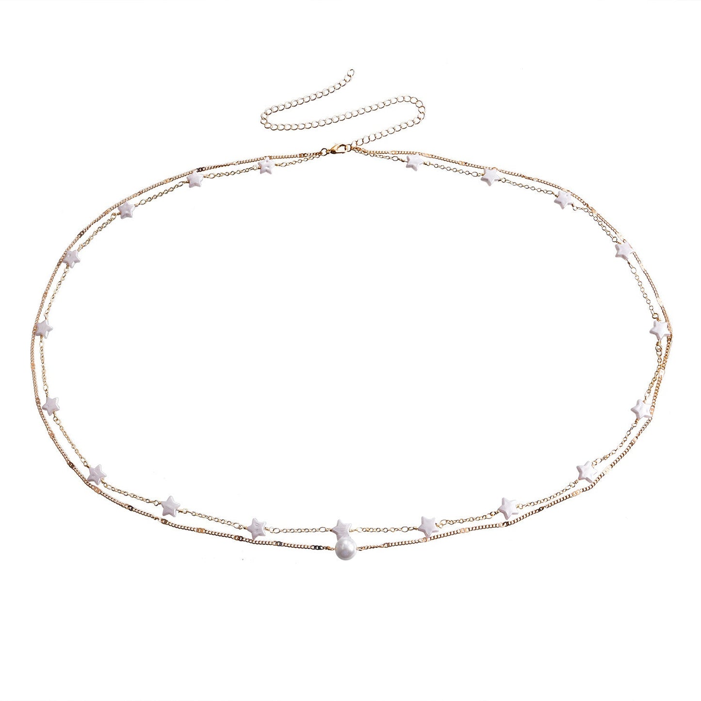 Hip Hop Metallic Pearl Star Layer Belly Waist Chain Jewelry