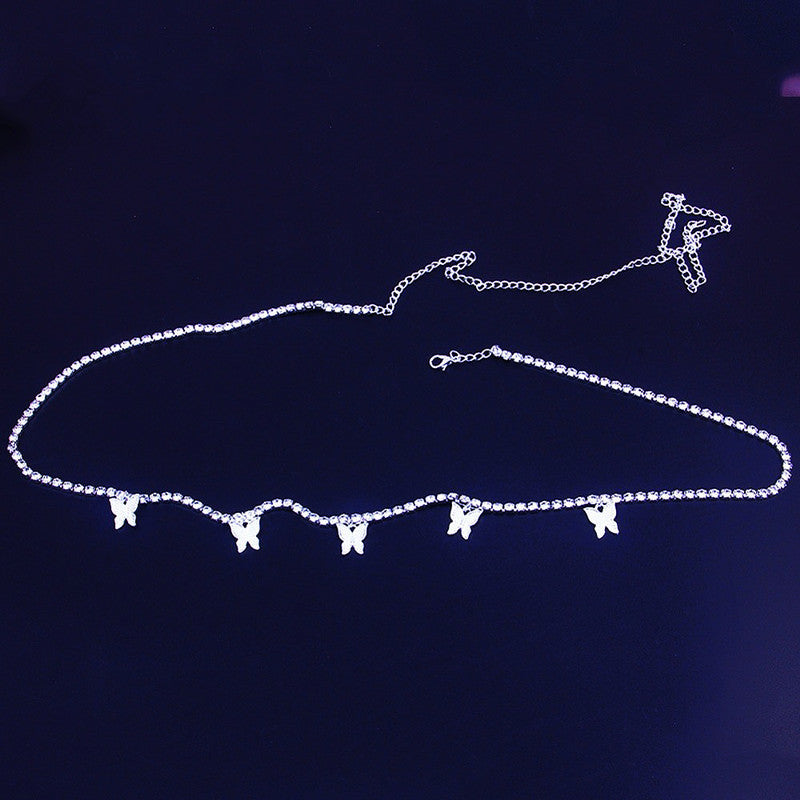 Rhinestone Butterfly Pendant Waist Chain Women Personality Versatile Body Chains