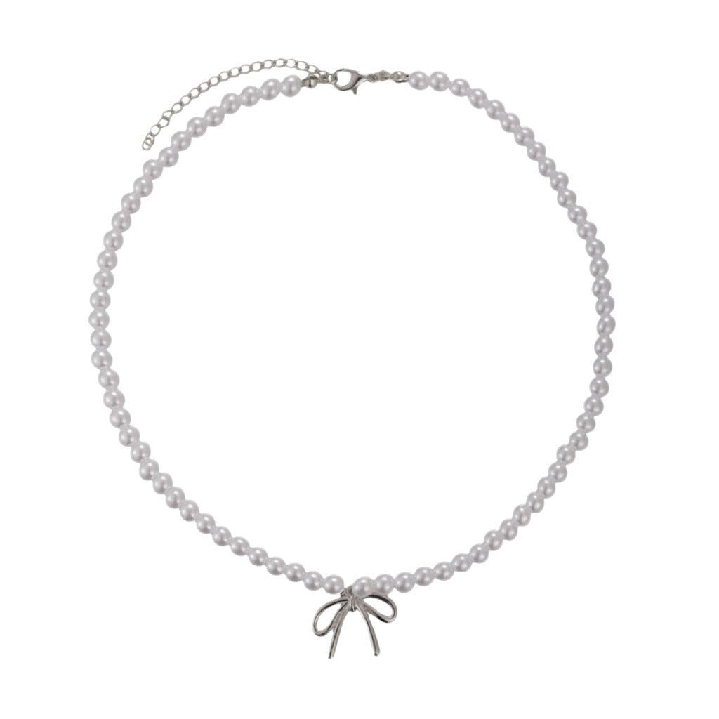 Bow Knot Shape Necklace Women Pearl Beads Necklace