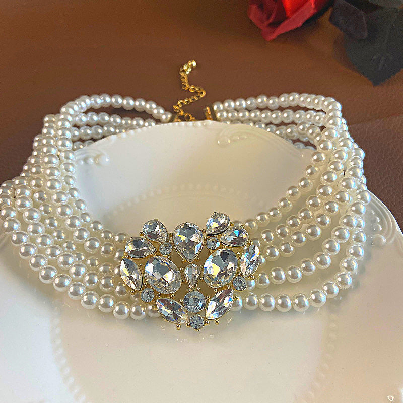 Exaggerated Crystal Colorful Large Heart Pearl Necklace