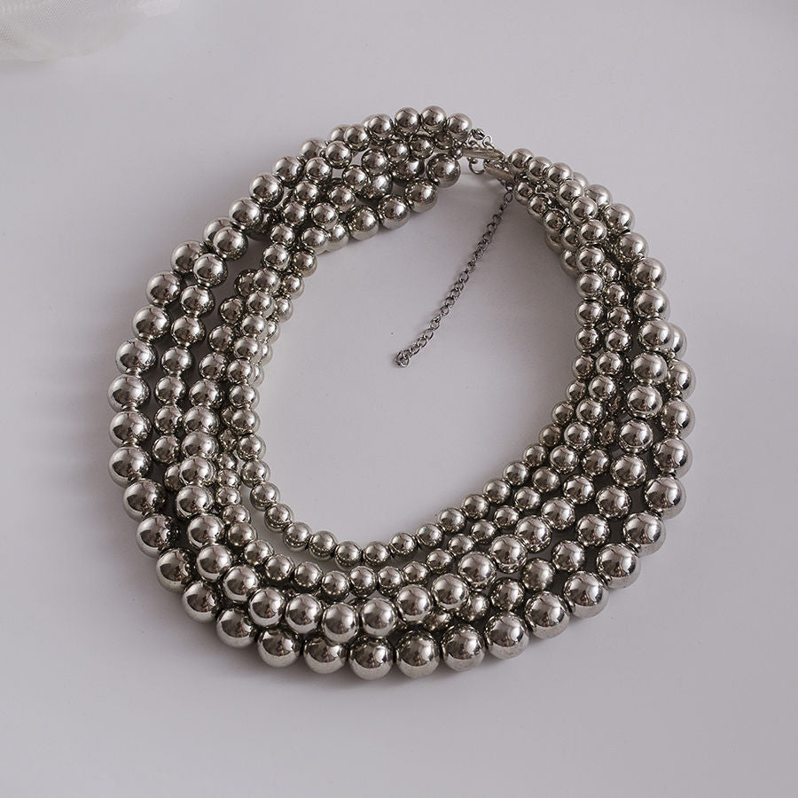 Metallic Bead Necklace Boho Layers Bead Necklace