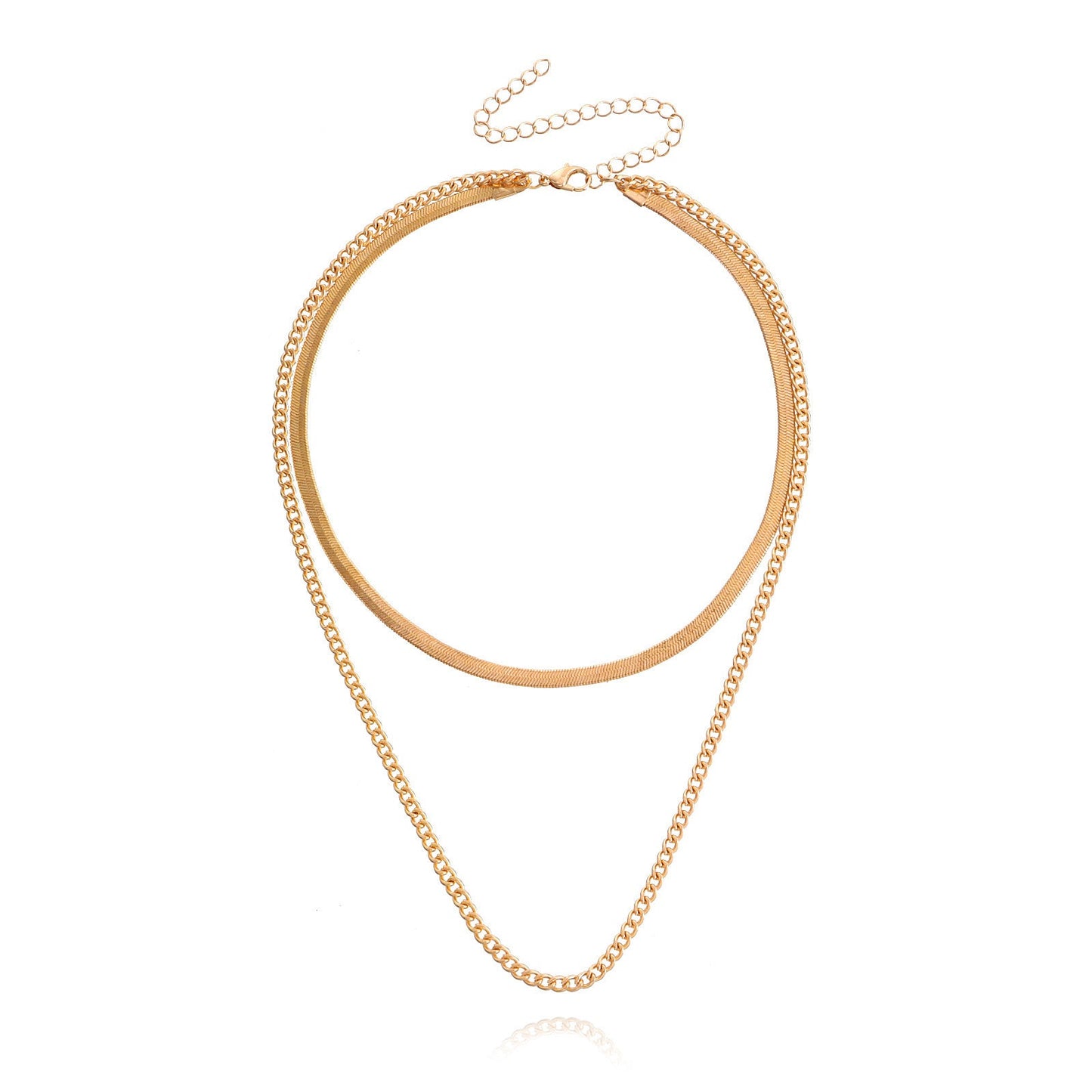 Herringbone Rope Twist Double Chain Layered Necklace