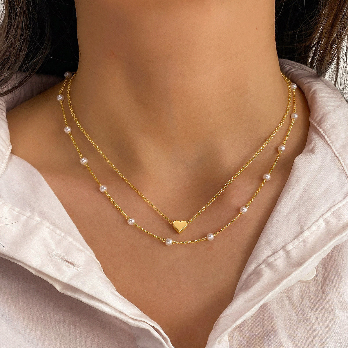 Pearl Tassel Pendant Necklace Double Layer