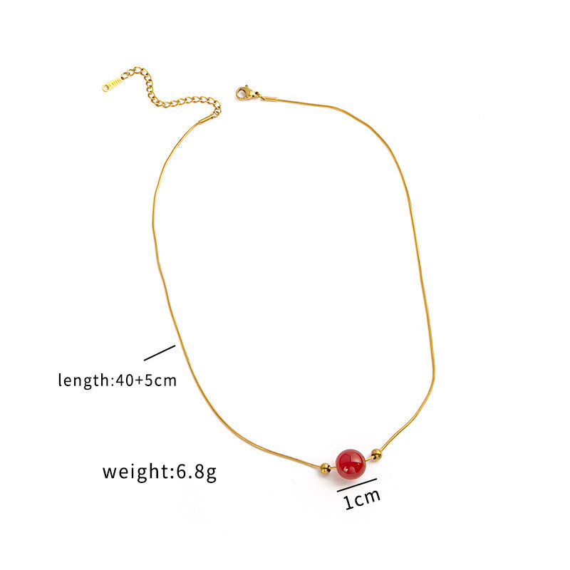 Red Agate Pendant Necklace Snake Chain Semi Stone Pendant Necklace