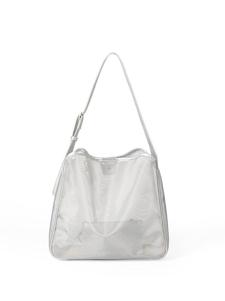 Mesh commuter tote bag, large capacity stylish hobo bag, fashionable versatile shoulder bag