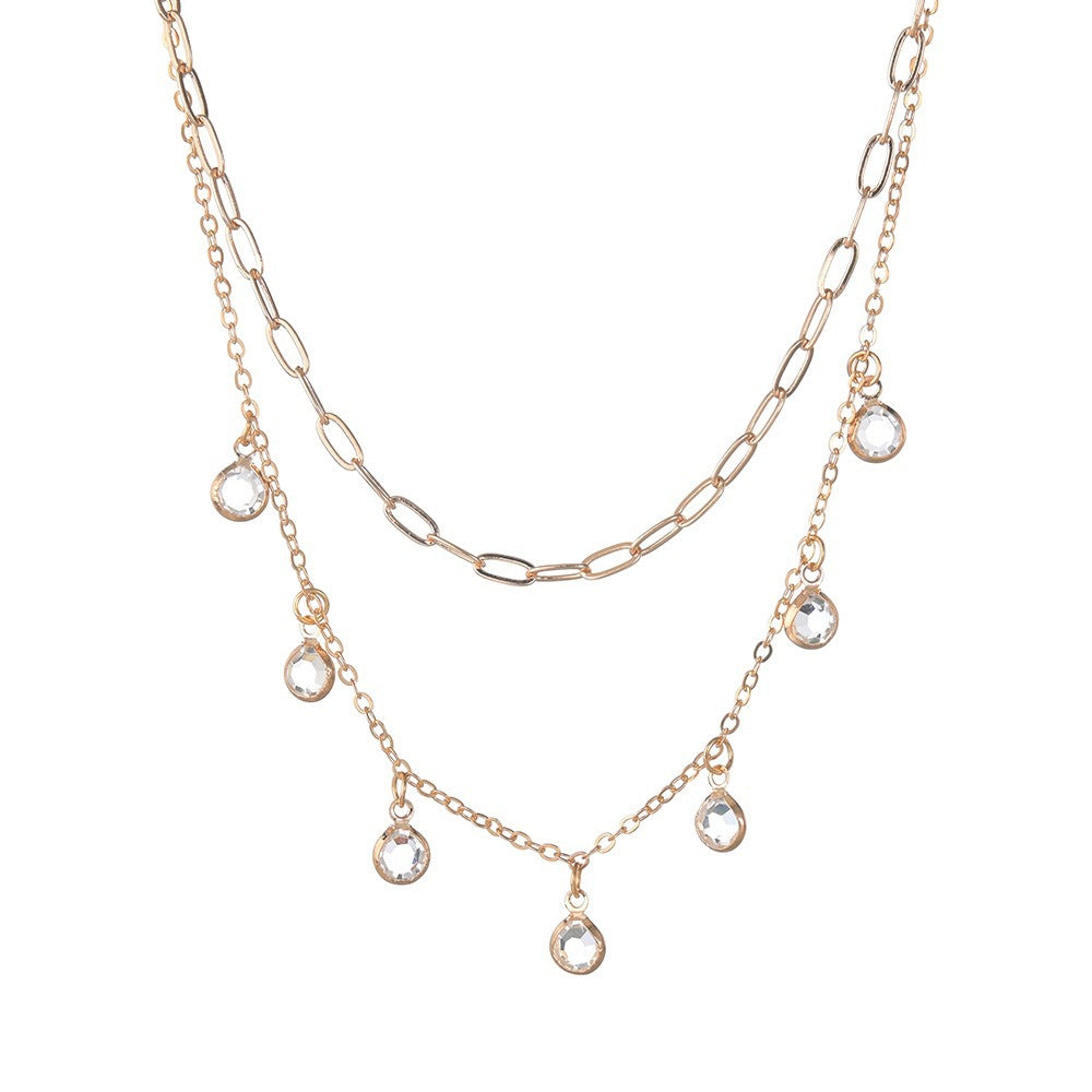 Double Layer Chain Crystal Pendant Necklace