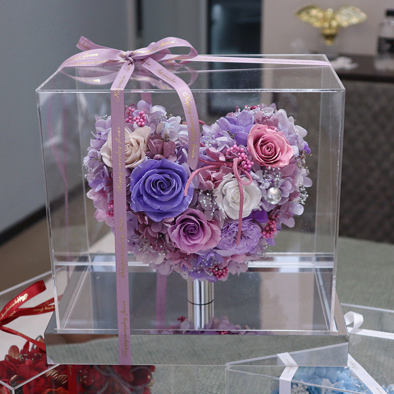 FLIPSTYLEZ LLC. Eternal Heart Preserved Red Hydrangea & Rose Mirror Box | Luxury Dried Flower Gift for Anniversary & Valentines