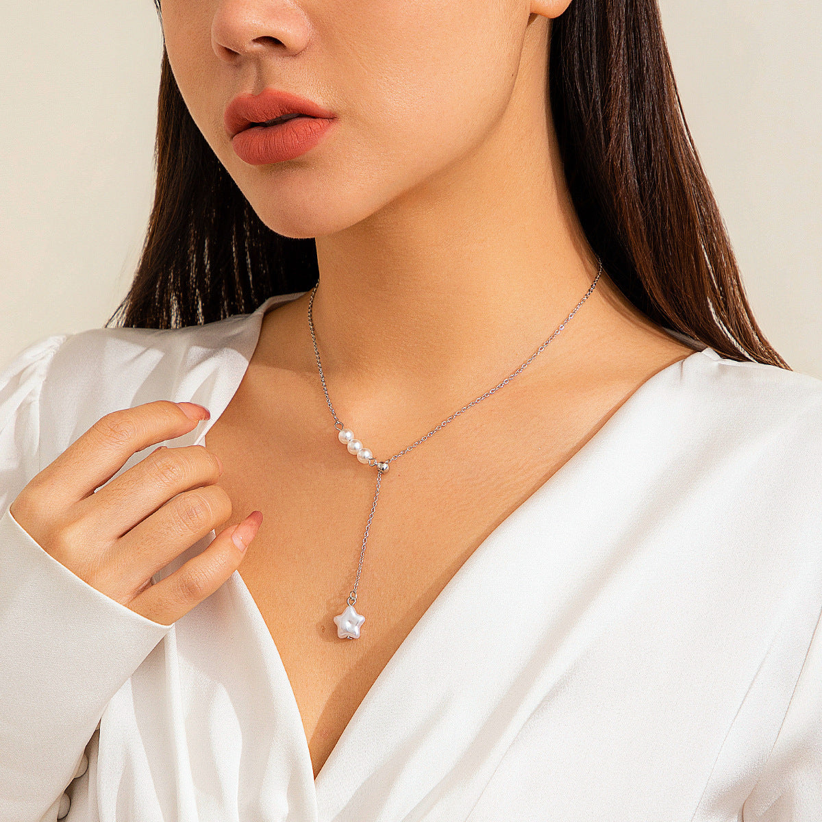 Vintage Star Necklace Pearl Tassel Pendant Necklace
