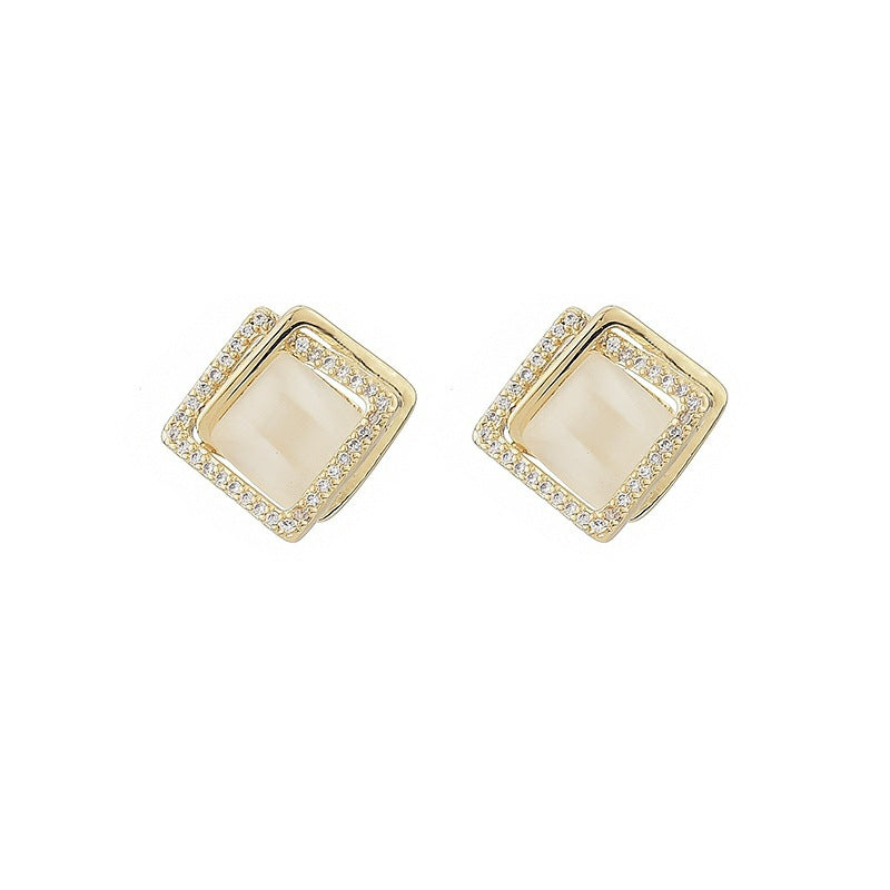 Geometric Opal Rhinestone Stud Earrings