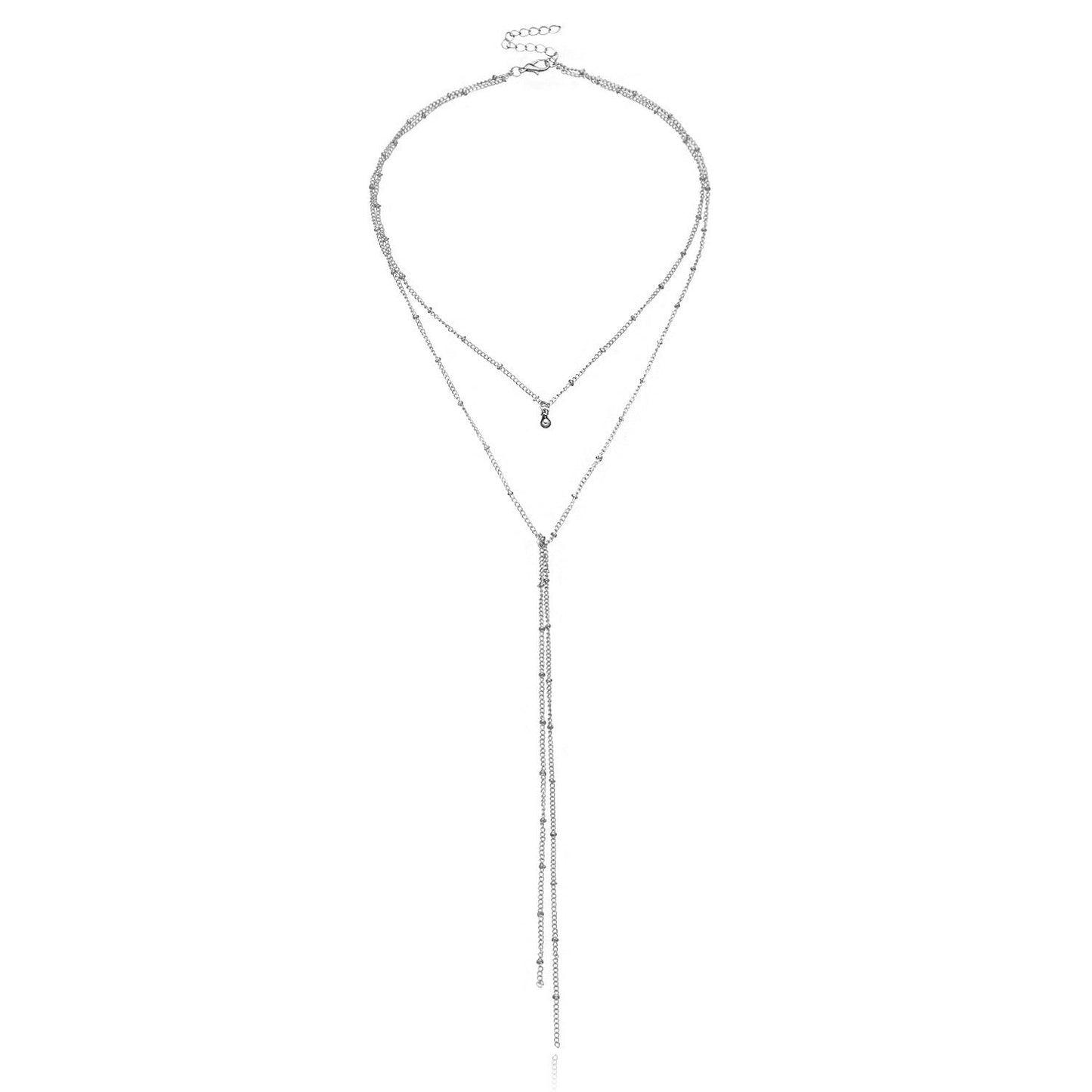 Double Layer Tassel Long Bead Chain Choker Necklace