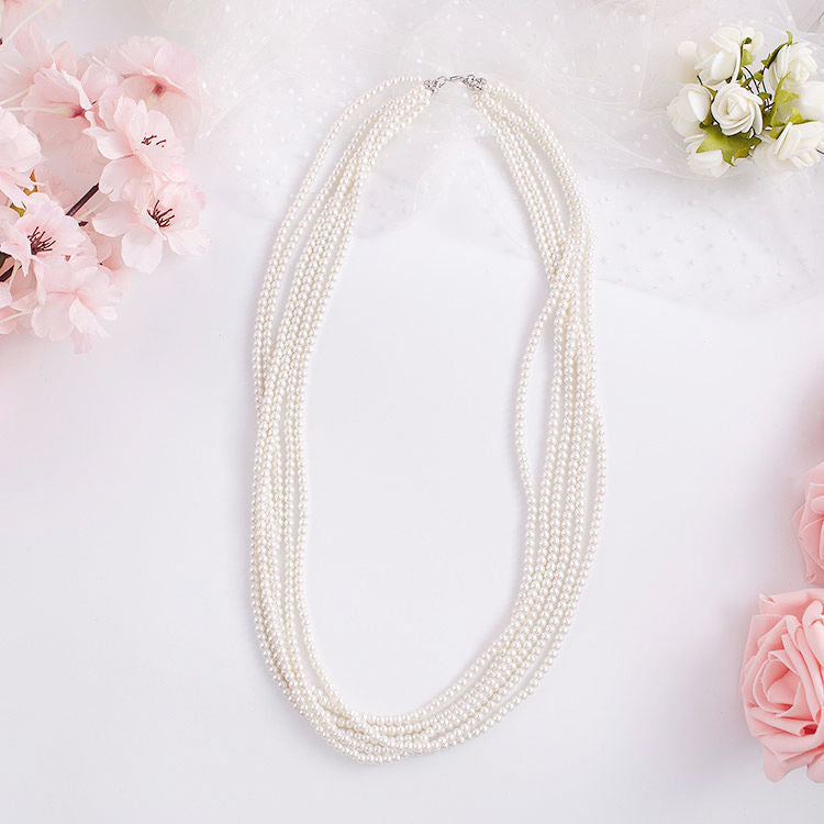 Pearl Necklace Choker Collar 6 Layer Multi