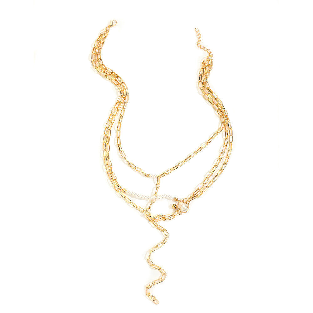 Layer Long Chain Necklace Pearl Charm Jewelry for Women