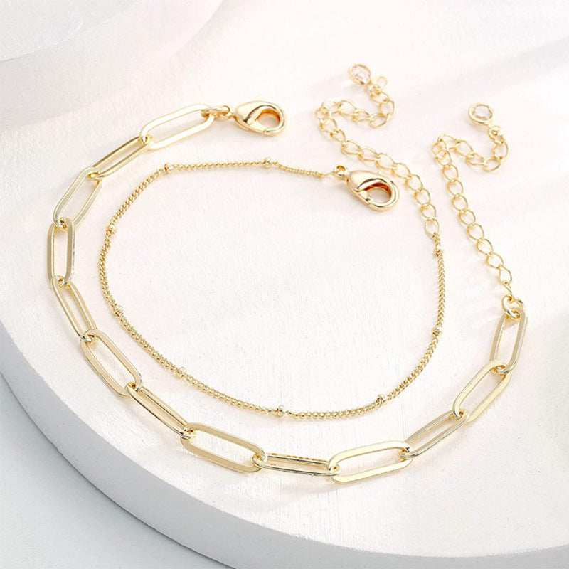 Paper Clip Round Bead Chain layer Bracelet