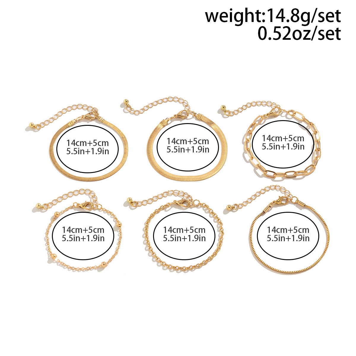 Paperclip Rope Box Chain Bracelet Set