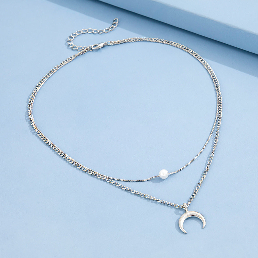 Multi Layer Clavicle Chain Necklace Horn Pendant