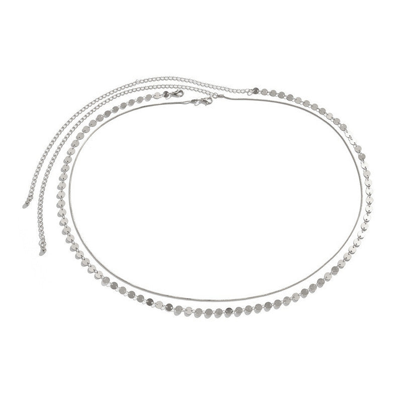 Women Sequin Snake Bone Chain Double Waist Geometric Body Chain