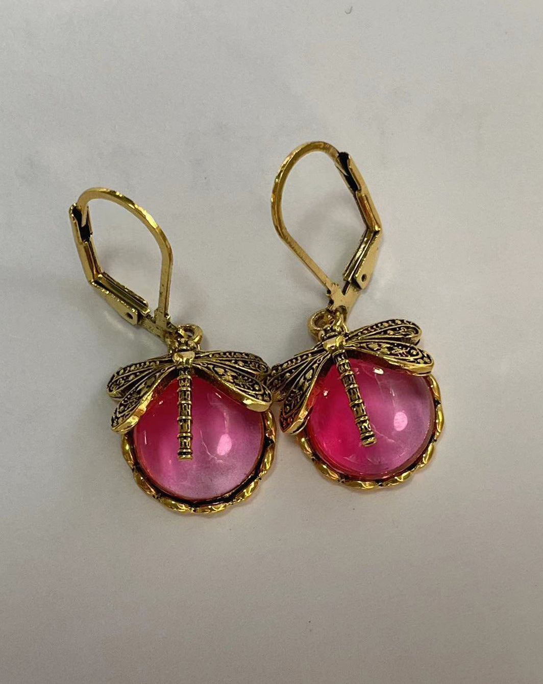 Fashion Jewelry Vintage Dragonfly Pattern Earrings Distressed Moonstone