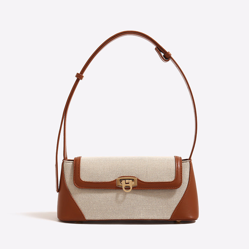 Small shoulder purse, female design retro armpit bag, canvas splicing shoulder crossbody bag