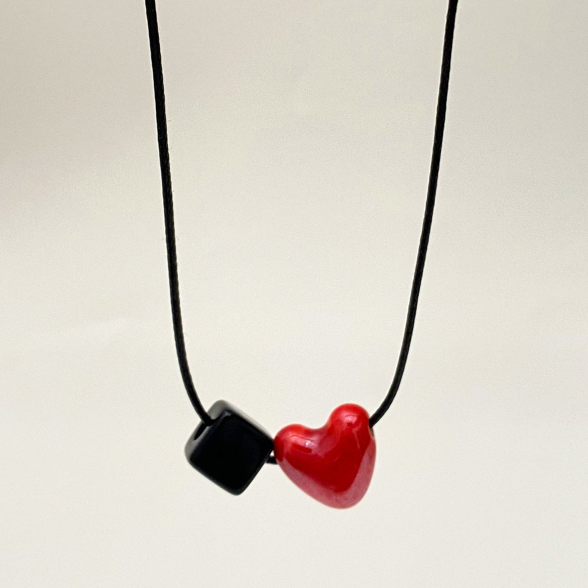 Ceramic Heart & Geometric Square Necklace Women Cute Dainty Clavicle Chain