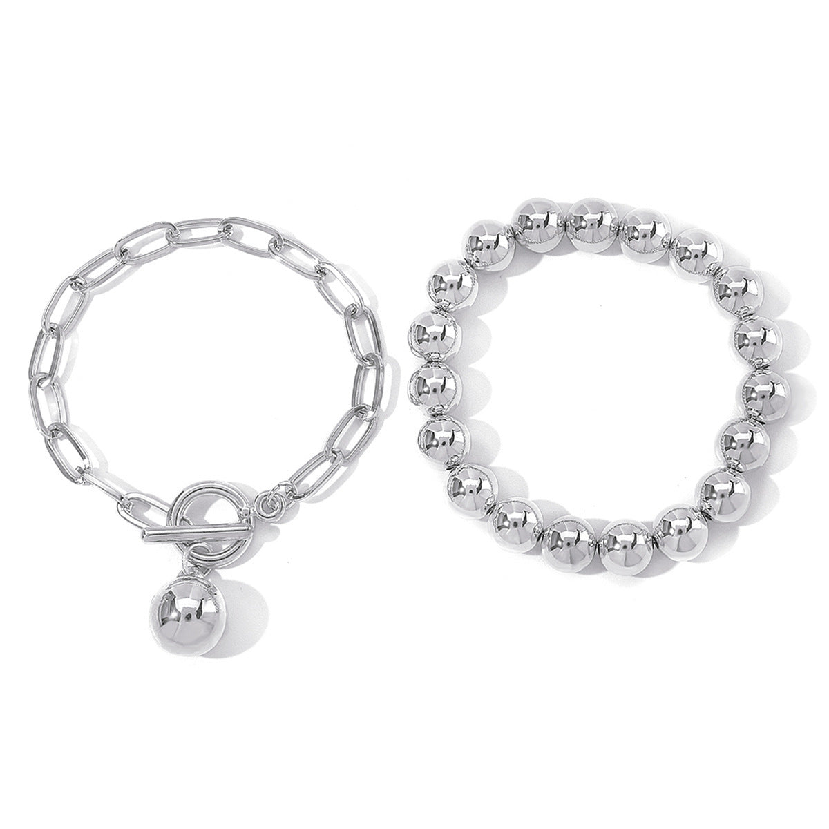 Hip Hop Beaded Set Necklace Geometric OT Buckle Short Ball Pendant Necklace
