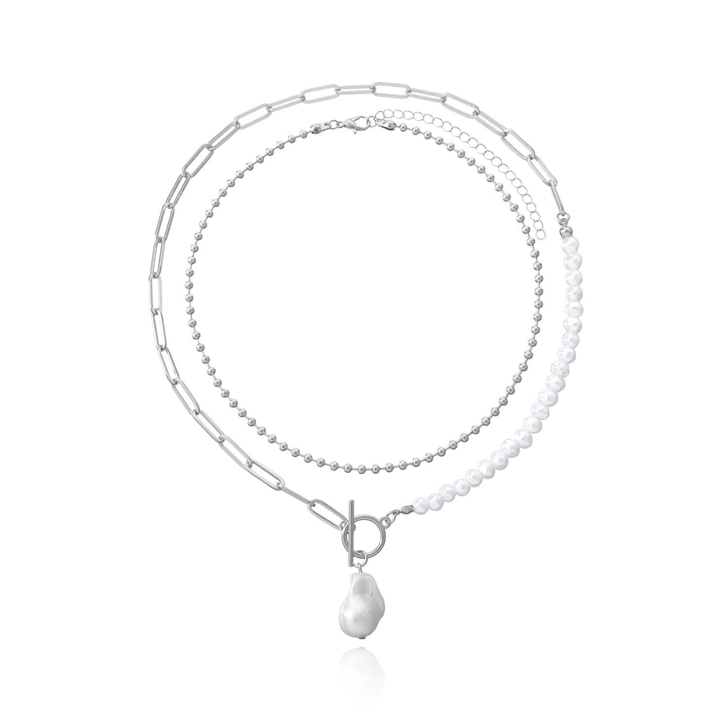 Pearl Round Bead Chain Overlay Necklace