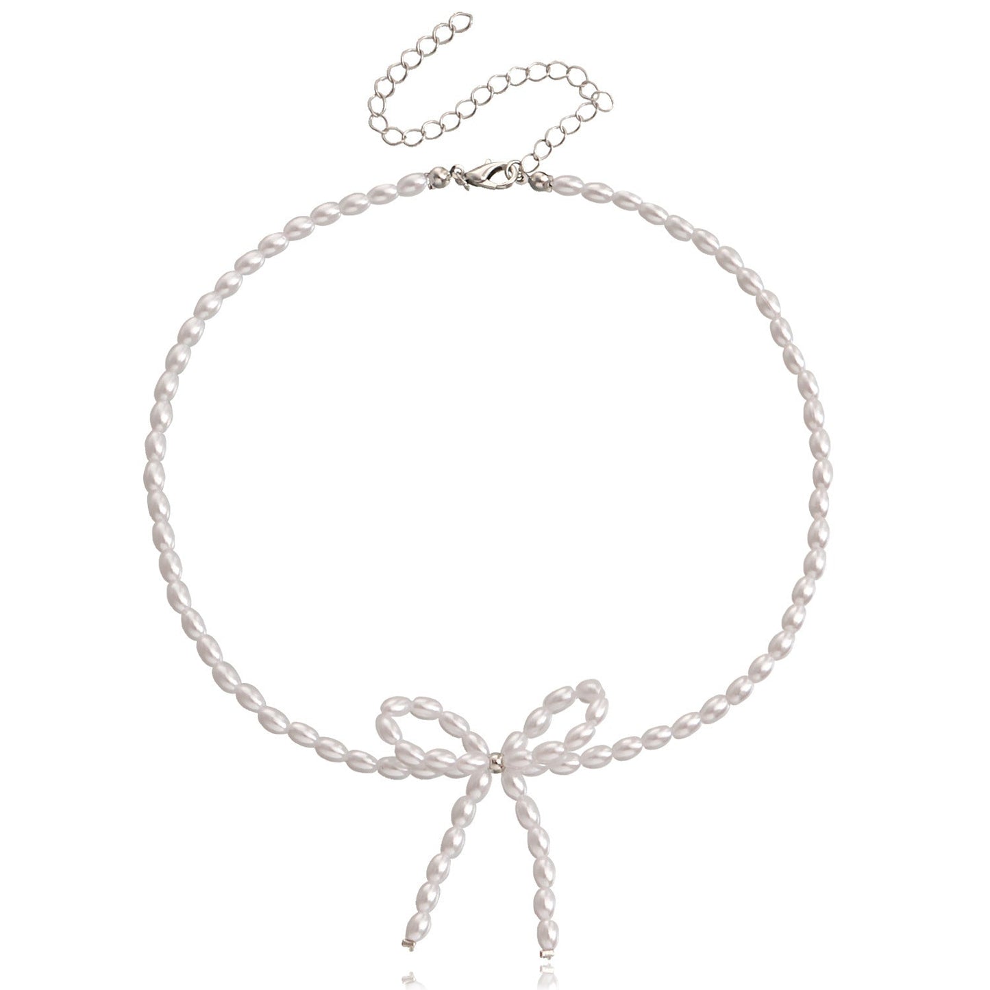 Pearl Chain Bow Knot Pendant Pearl Choker Necklace
