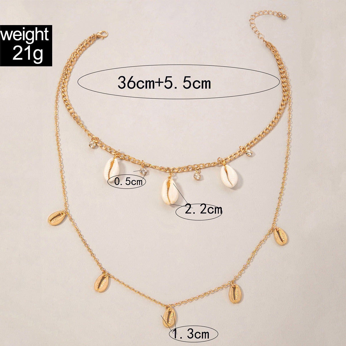 Beach Fashion Jewelry Two Layers Chain Shell Pendant Necklace