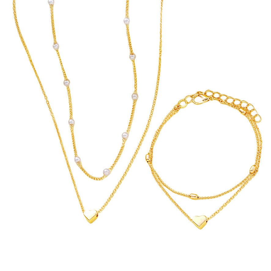 Vintage Metal Love Heart Necklace Set