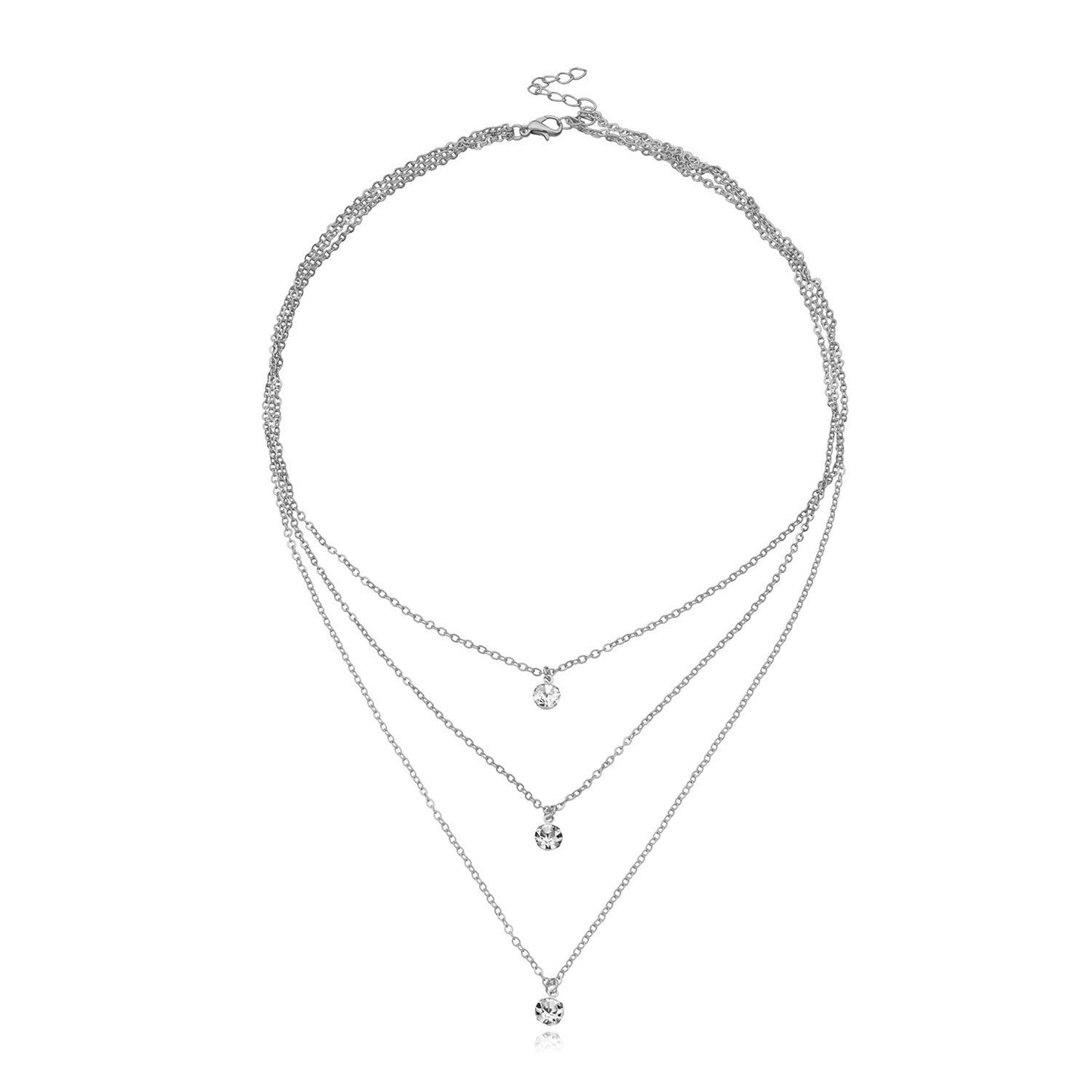 Layer Chain Zircon Pendant Necklace