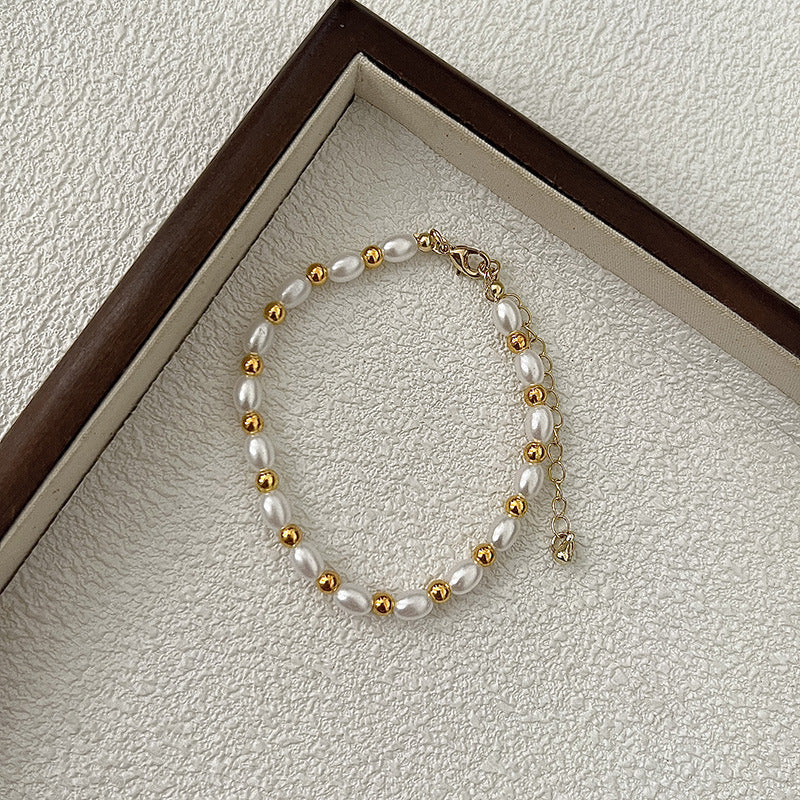 Women White Pearl Beaded Choker Necklace Lady Oval Necklaces