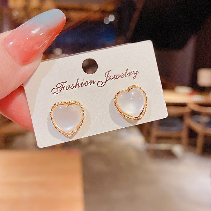 Opal Heart Stud Earrings