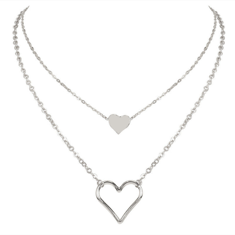 Heart Pendant Double Layer Chains Necklaces