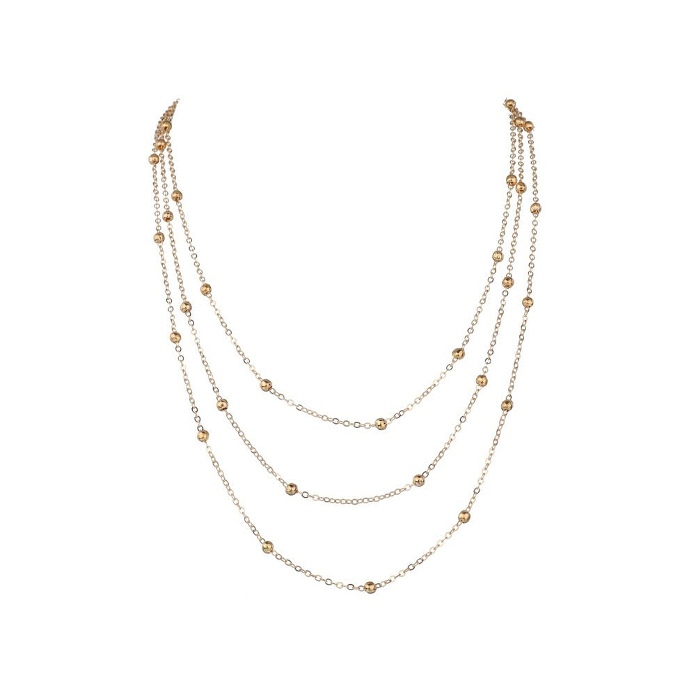 Ball Bead Chain Triple Strand Layer Necklace