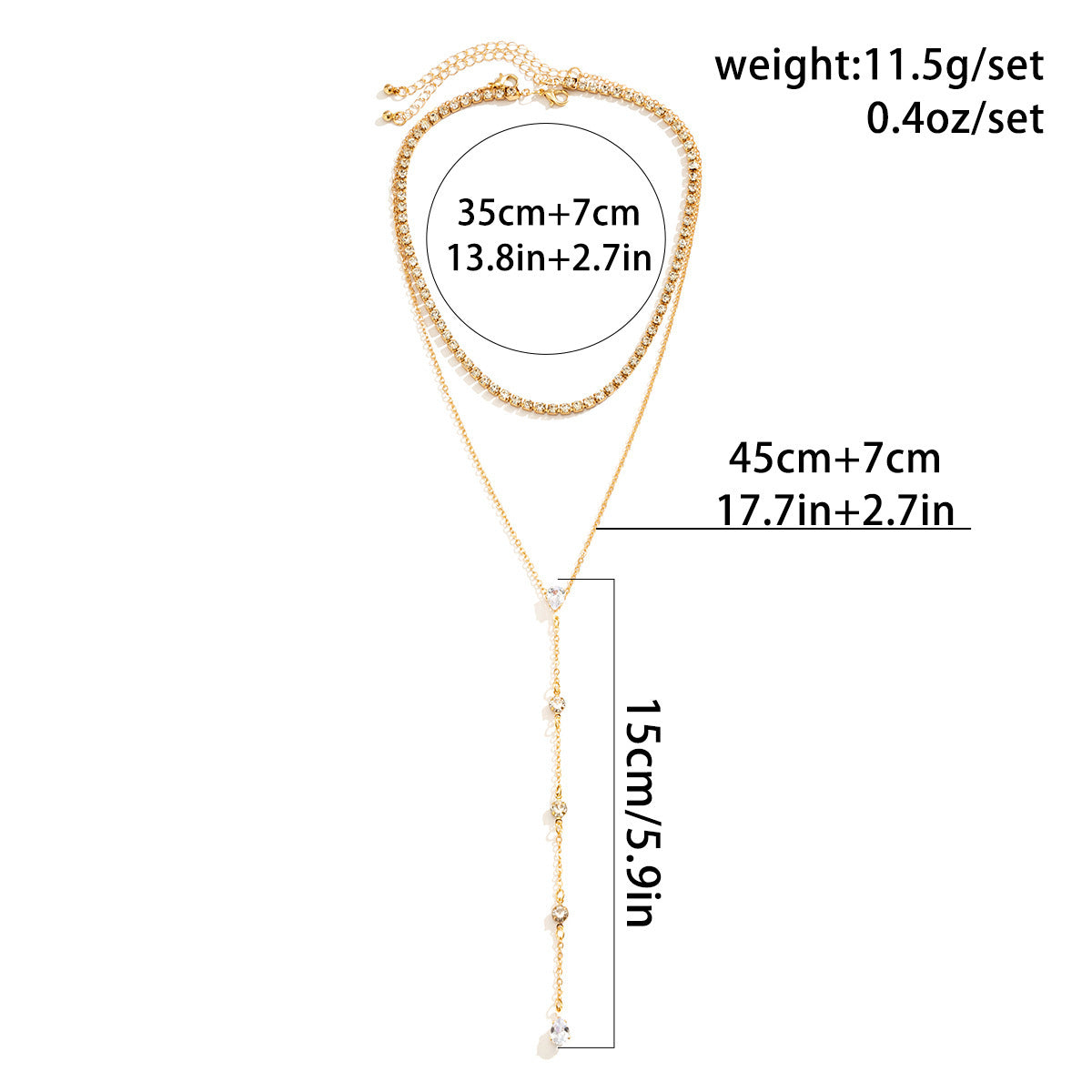 Double Layered Simple Pendant Necklace Long Tassel Zircon Charm Necklace
