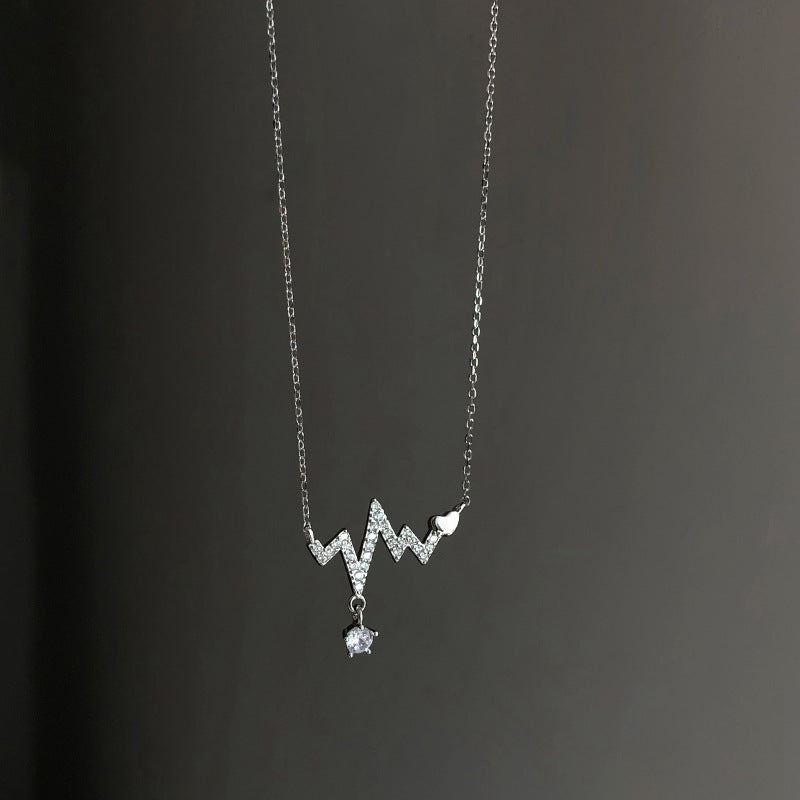 Sweet Crystal Love Heartbeat Choker Necklace