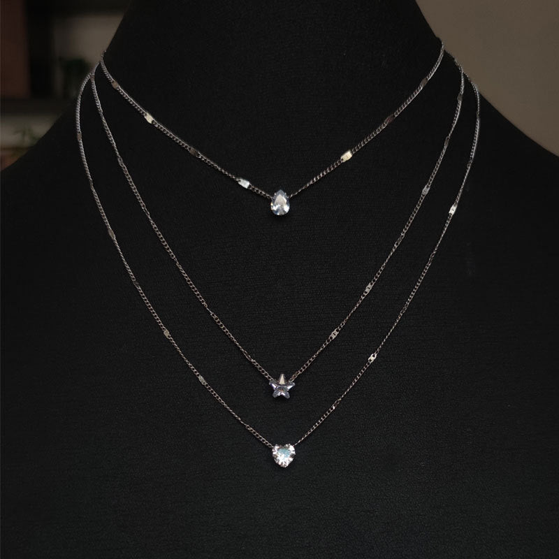 Multi-layered Pentagram Love Drop Pendant Chain Necklace