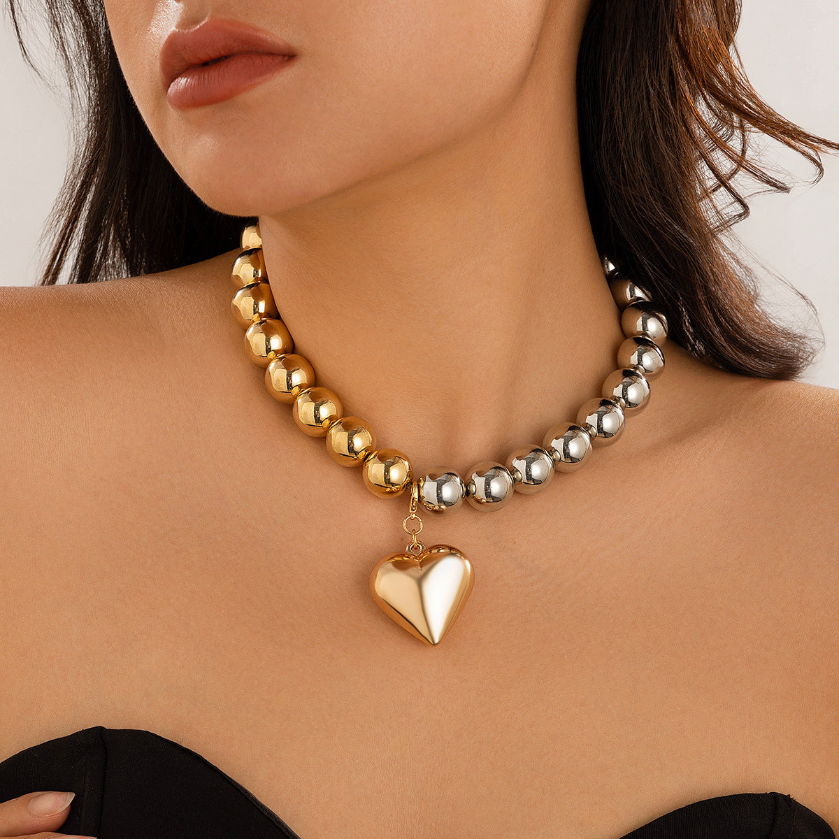 Multi-layer Ccb Round Beads Heart Pearl Necklace