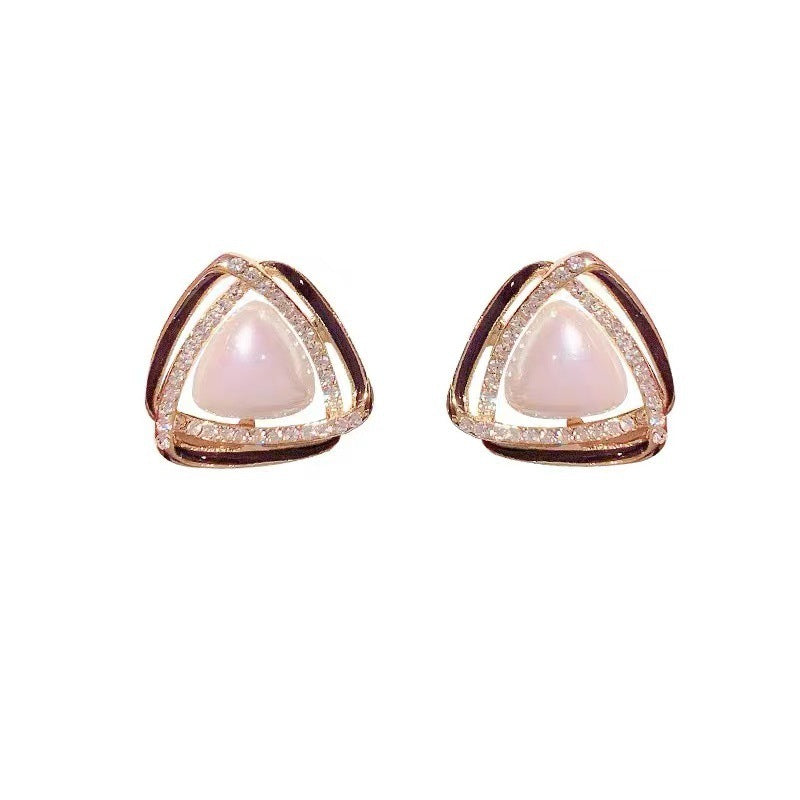 Triangle White Pearl Earrings