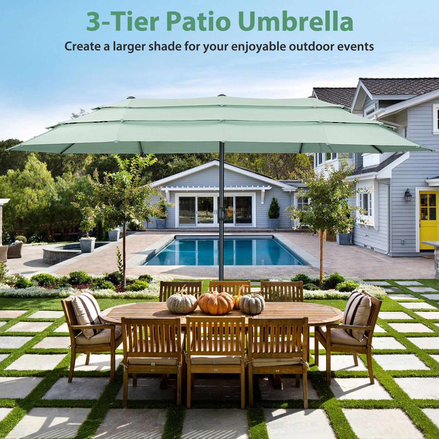 Ainfox 15ft 3-Tier Patio Umbrella Beach Umbrella Market Umbrella Outdoor